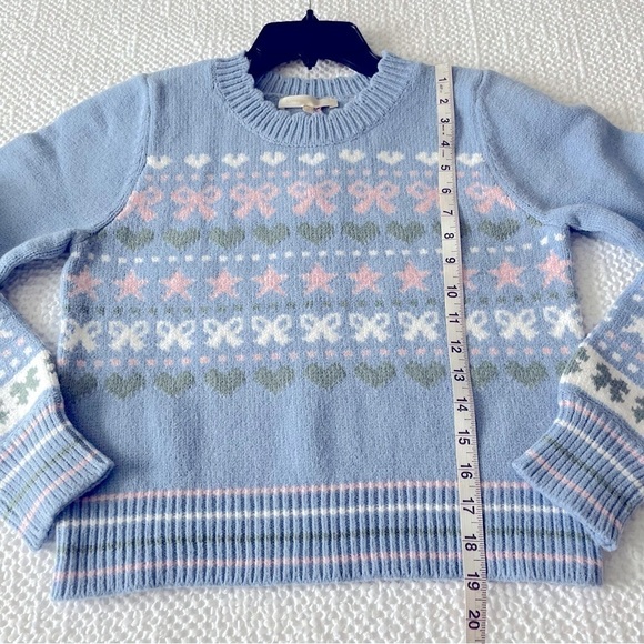 LoveShackFancy Zaheer Pullover Sweater Size M Knit Crew Neck Preppy Blue Skies - Picture 11 of 14